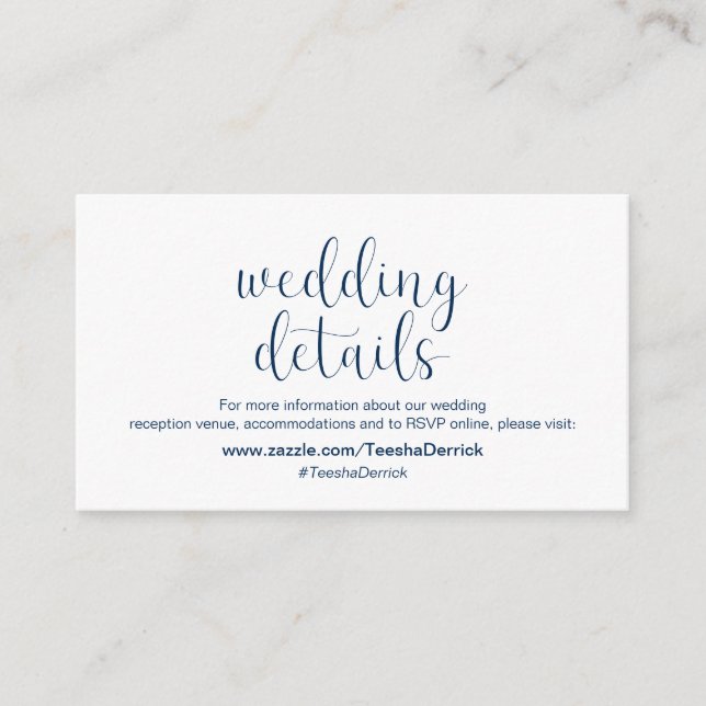 Minimal, Navy blue font, Wedding Details Enclosure Card (Front)