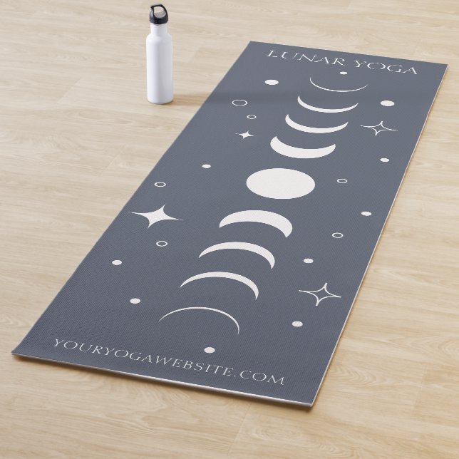 Minimal Navy Blue Lunar Yoga Moon Phases Mat (In Situ)