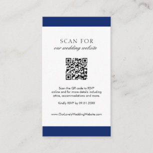 Minimal Navy Blue Modern QR Code Wedding Enclosure Card
