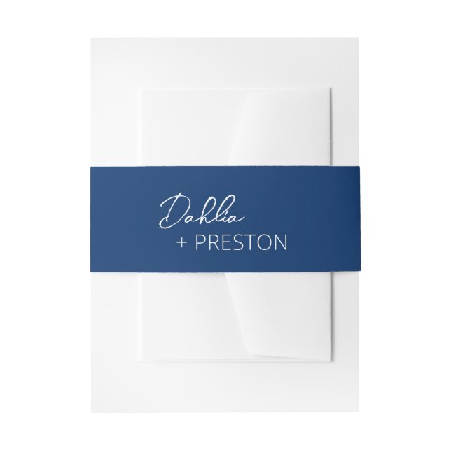 Minimal Navy Blue Modern Wedding Invitation Belly Band (Front Example)