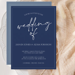 Minimal Navy Blue Script Wedding Invitation