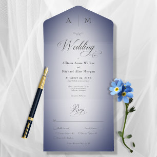 Minimal Navy Blue & White Blur Modern Dinner All In One Invitation