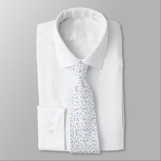 Minimal Navy Botanical Pattern on White Tie