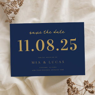 Minimal Navy Gold Chic Wedding Date Non-Photo Save The Date