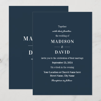 Minimal Navy Modern Classic Wedding Invitation
