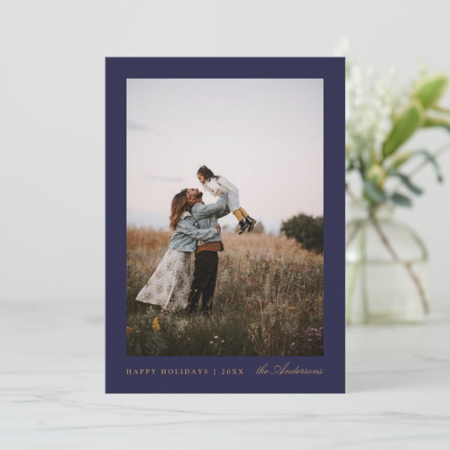 Minimal Navy Photo Christmas Holiday Card (Standing Front)