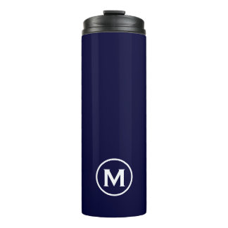 Minimal Navy White Monogram Travel Mug