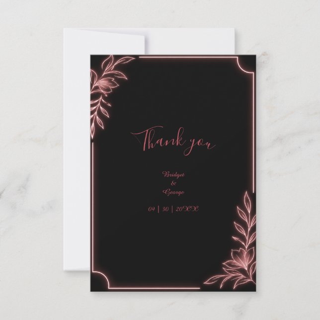 Minimal Neon Botanical Wedding Frame Thank You Card (Front)