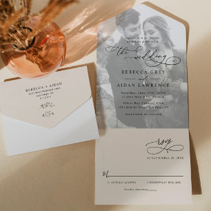 Minimal Neutral Boho Blush Photo Wedding All In One Invitation