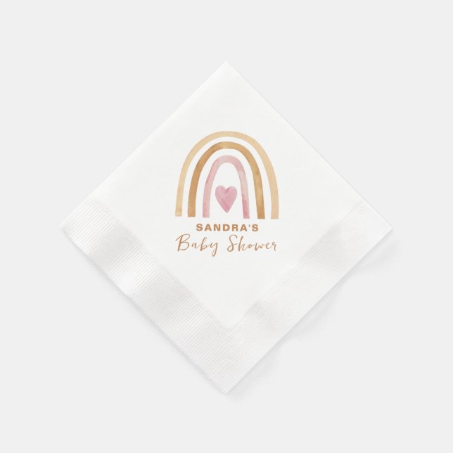 Minimal Neutral Boho Rainbow Baby Shower  Napkin (Corner)