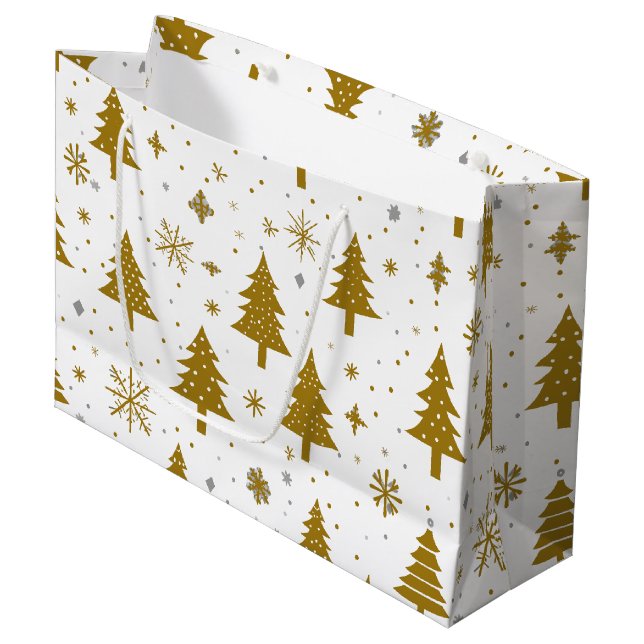 Minimal Neutral Christmas Holiday Tree Large Gift Bag (Front Angled)