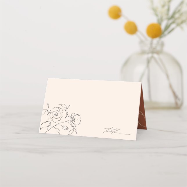 Minimal Neutral Delicate Fine Art Floral Wedding Place Card (Front)
