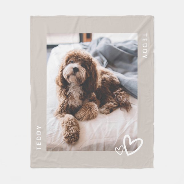 Minimal Neutral Grey Custom Pet Photo Fleece Blanket (Front)