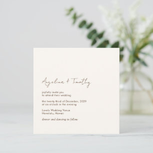 Minimal Neutral Ivory Brown Modern Elegant Wedding Invitation