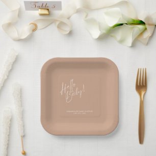 Minimal Neutral Modern Baby Shower Square Paper Plate