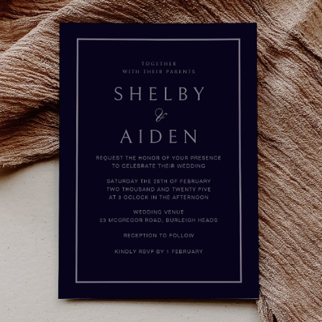 Minimal Neutral Navy Modern Wedding Invitation (Creator Uploaded)