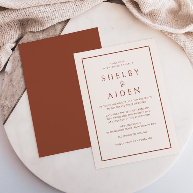 Minimal Neutral Terracotta Modern Wedding Invitation (Creator Uploaded)