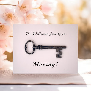 Minimal New Home Address Old Key on Pink Postcard