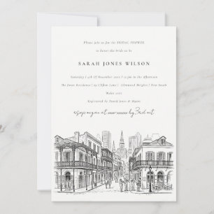 Minimal New Orleans Louisiana Sketch Bridal Shower Invitation