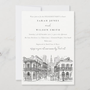 Minimal New Orleans Louisiana Sketch Engagement Invitation