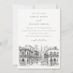Minimal New Orleans Louisiana Sketch Wedding Invitation