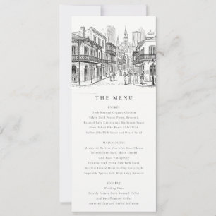 Minimal New Orleans Louisiana Sketch Wedding Menu  Invitation