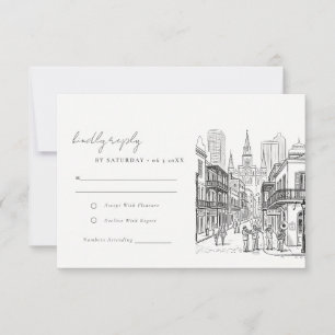 Minimal New Orleans Louisiana Sketch Wedding RSVP Card
