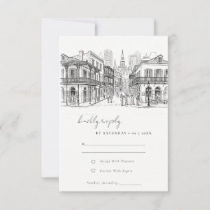 Minimal New Orleans Louisiana Sketch Wedding RSVP Card