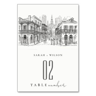 Minimal New Orleans Louisiana Sketch Wedding Table Number