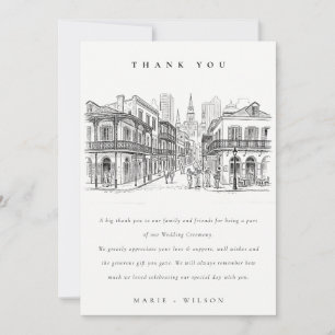 Minimal New Orleans Louisiana Sketch Wedding Thank You Card