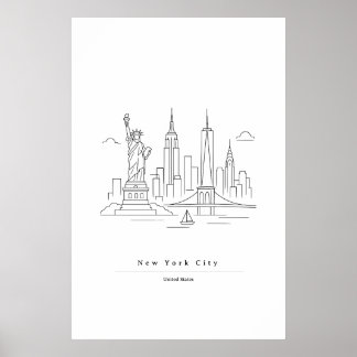 Minimal New York City Line Art Print | NYC Skyline