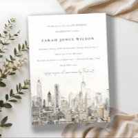 Minimal New York City Skyline Watercolor Birthday