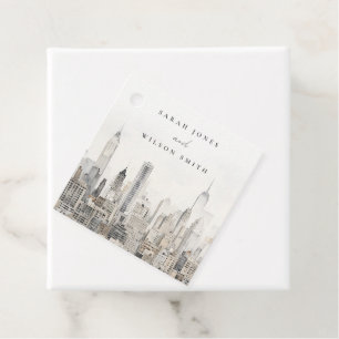 Minimal New York City Skyline Watercolor Wedding Favour Tags