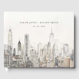 Minimal New York City Skyline Watercolor Wedding Guest Book