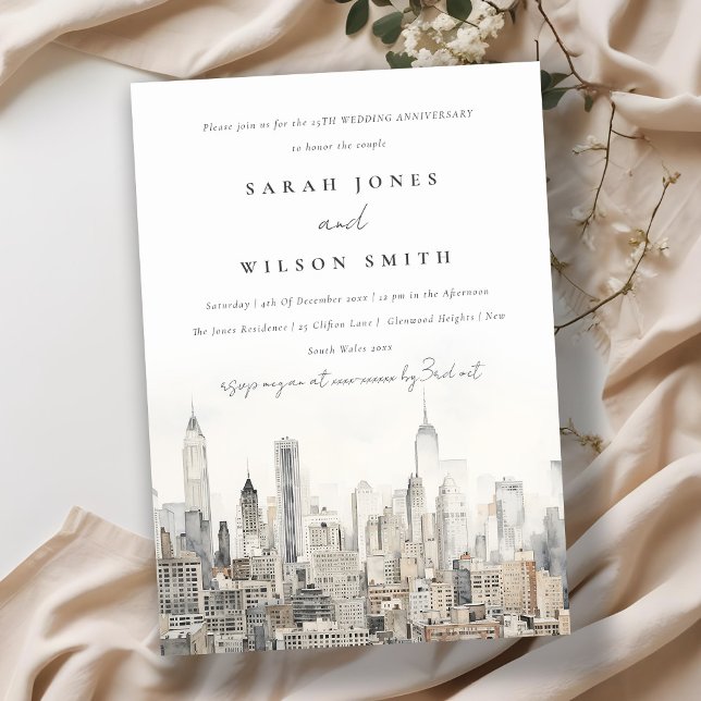 Minimal New York City Skyline Wedding Anniversary  Invitation (Creator Uploaded)