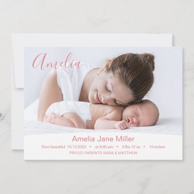 Minimal Newborn Photo Birth Announcement Card (Front)