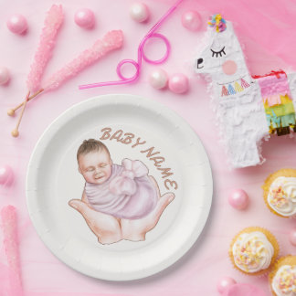 Minimal Newborn Welcome Paper Plates Editable