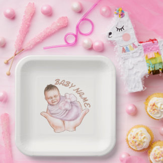 Minimal Newborn Welcome Paper Plates Editable