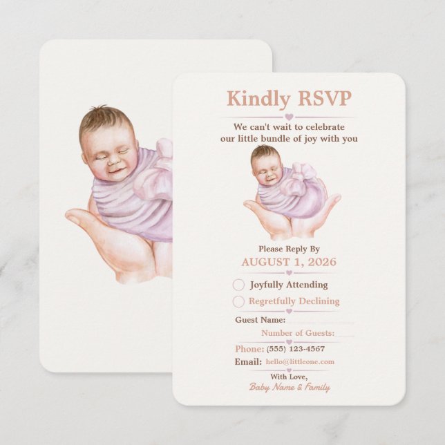Minimal Newborn Welcome RSVP Card Editable (Front/Back)