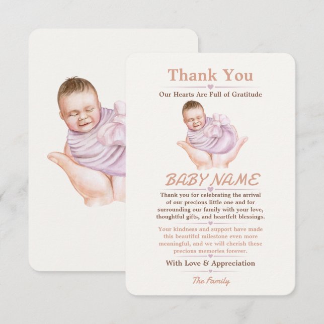 Minimal Newborn Welcome Thank You Editable Card (Front/Back)