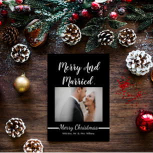 Minimal Newlywed Merry And Married Photo Christmas Holiday Card