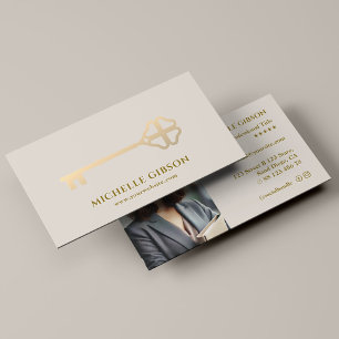 Minimal Notary Lawyer Attorney Sand Gold Key Business Card