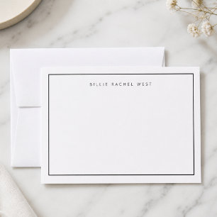 Minimal Note Card   Simple Border White Notecards