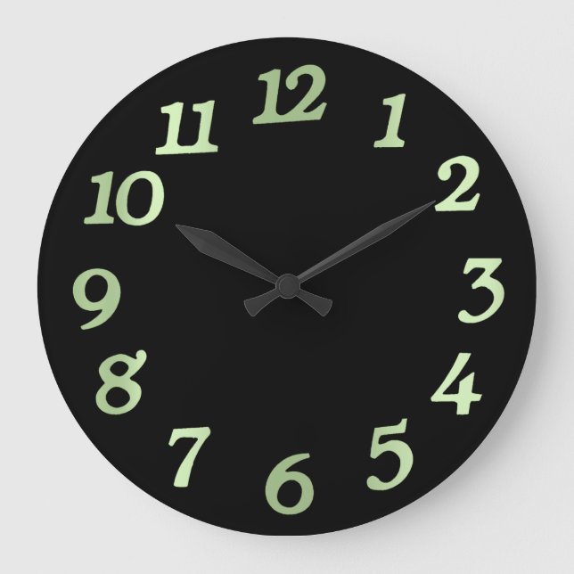 Minimal Numbers Black Mint Green Peas Elegant Large Clock (Front)