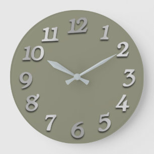Minimal Numbers Gray Silver Grey Pastel Khaki Large Clock