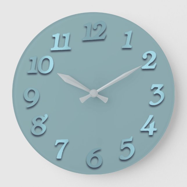 Minimal Numbers Grey Blue Pastel Aqua Large Clock (Front)