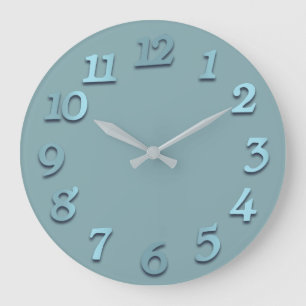 Minimal Numbers Grey Blue Pastel Aqua Tiffany Large Clock