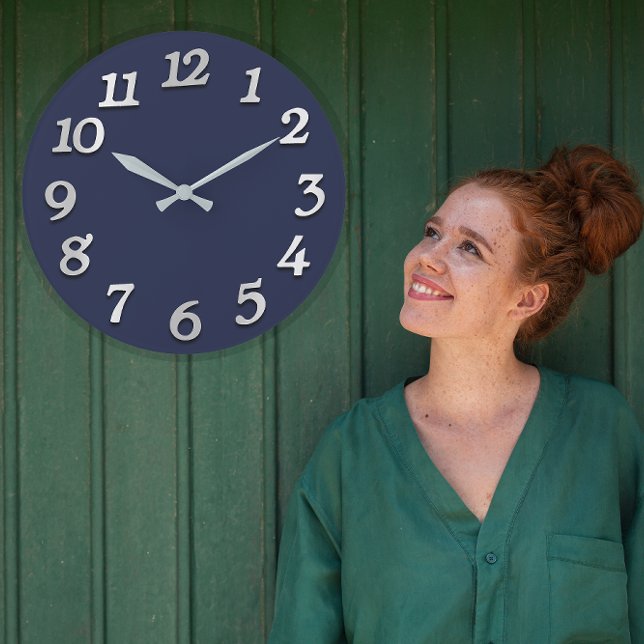 Minimal Numbers Grey Grey Elegant Blue Navy Large Clock (Minimal Numbers Gray Grey Elegant Blue Navy Large Clock)