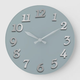 Minimal Numbers Grey Silver Grey Blue Pastel Large Clock