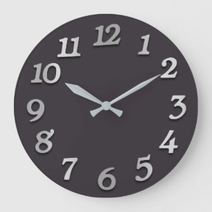 Minimal Numbers Grey Silver Grey Metal 3D Graphite Large Clock